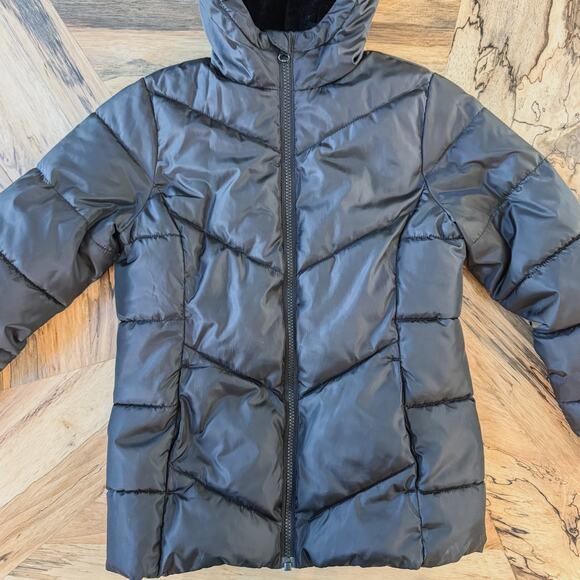 Swiss Tech Black Puffer Jacket/Coat w/ Hood & Faux Fur Lining, Kids Medium 7/8 - Picture 10 of 11